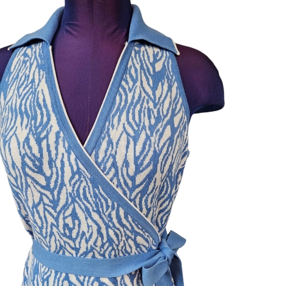 NWT Diane Von Furstenberg Target Collared Sea Twig Blue‎ Sweater Dress Large - Picture 3 of 12